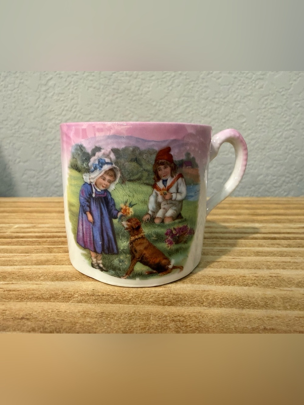 Antique German Leuchtenburg Porcelain Child's Mug Pink Lustre